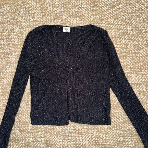Abercrombie Black Glitter Open-Front Cardigan- Size Medium - Picture 3 of 10